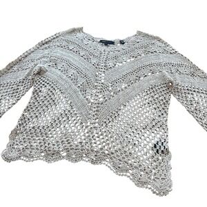 y2k BCBGMAXAZRIA Tan Crochet Open Knit Boho Sweater Fairycore Top Large
